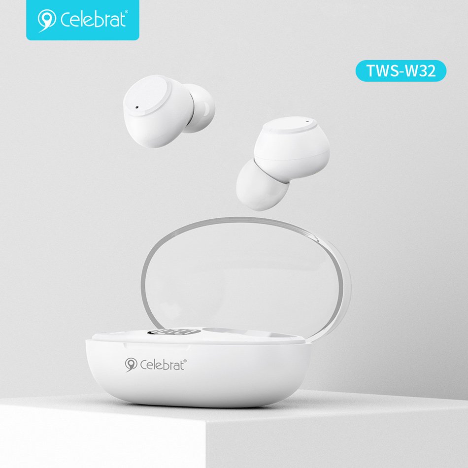 CELEBRAT earphones με θήκη φόρτισης TWS-W32, True Wireless, Φ8mm, λευκά - Image 2