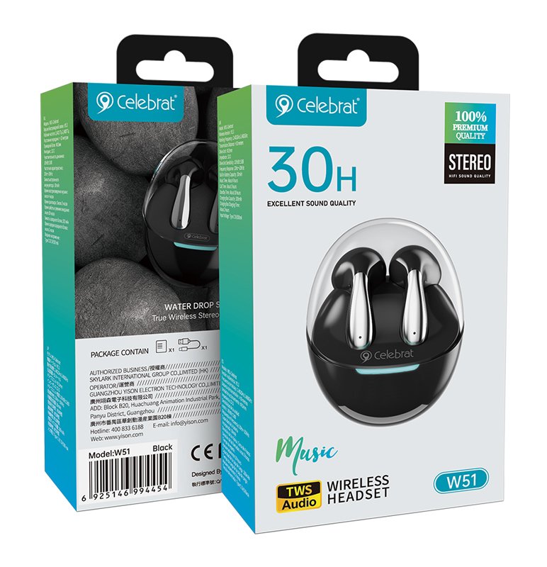 CELEBRAT earphones με θήκη φόρτισης W51, True Wireless, Φ13mm, μαύρα - Image 4
