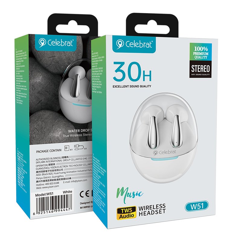 CELEBRAT earphones με θήκη φόρτισης W51, True Wireless, Φ13mm, λευκά - Image 4