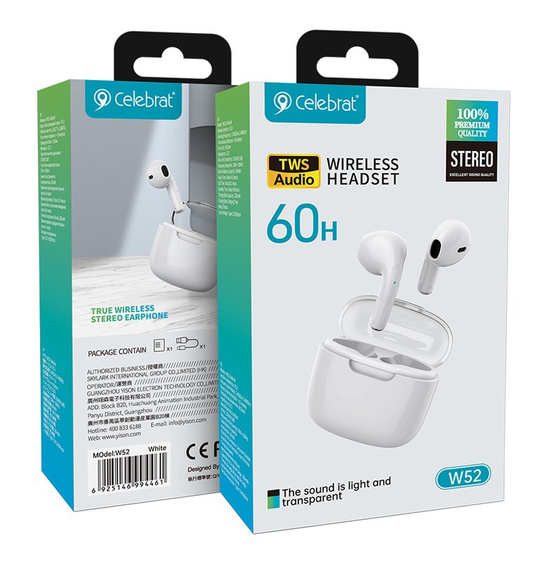 CELEBRAT earphones με θήκη φόρτισης W52, True Wireless, Φ13mm, λευκά - Image 3