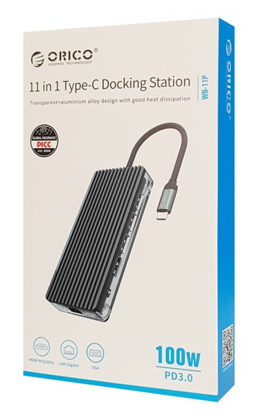 ORICO docking station WB-11P, 11 θυρών, USB-C σύνδεση, 100W PD, 4K, γκρι - Image 3
