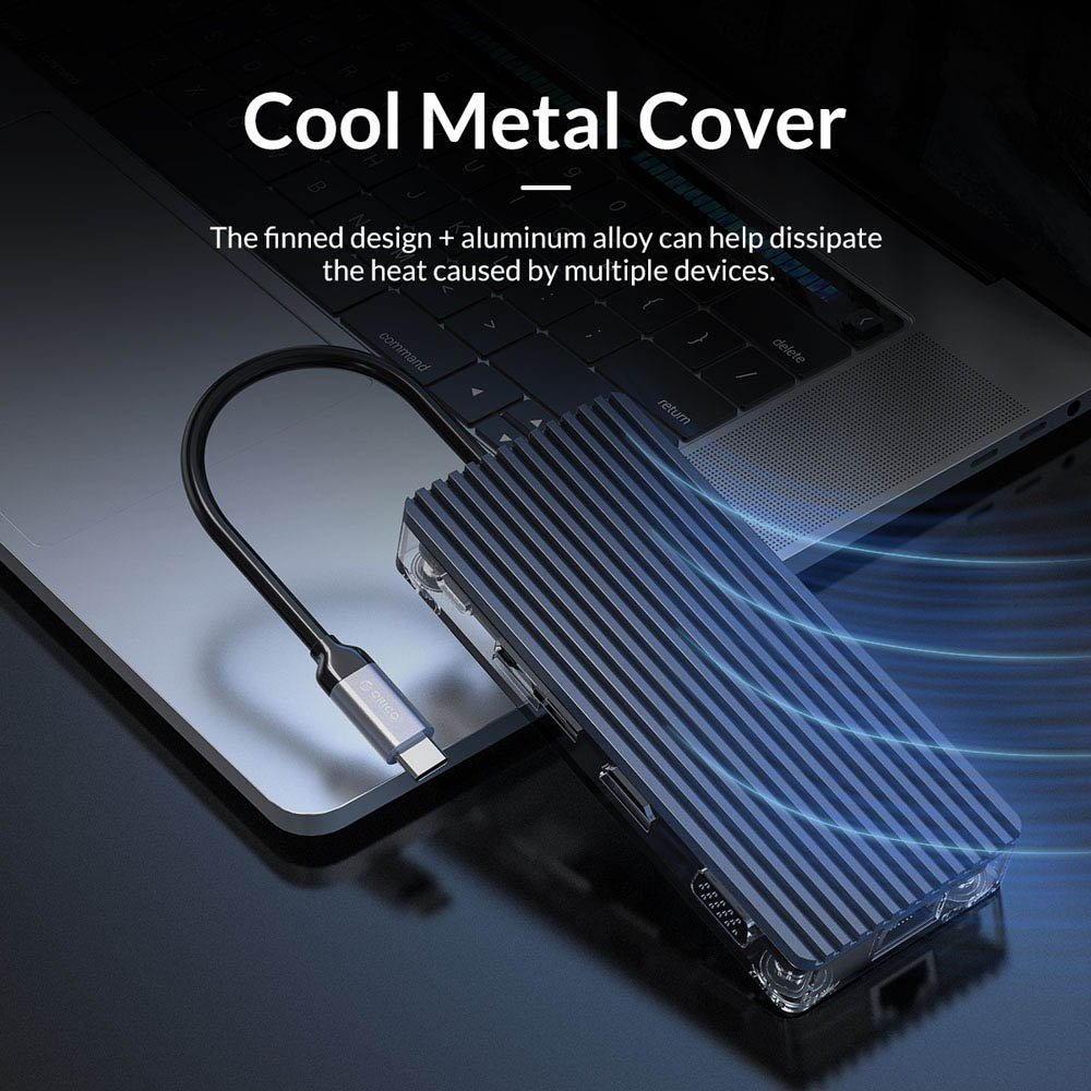 ORICO docking station WB-11P, 11 θυρών, USB-C σύνδεση, 100W PD, 4K, γκρι - Image 5