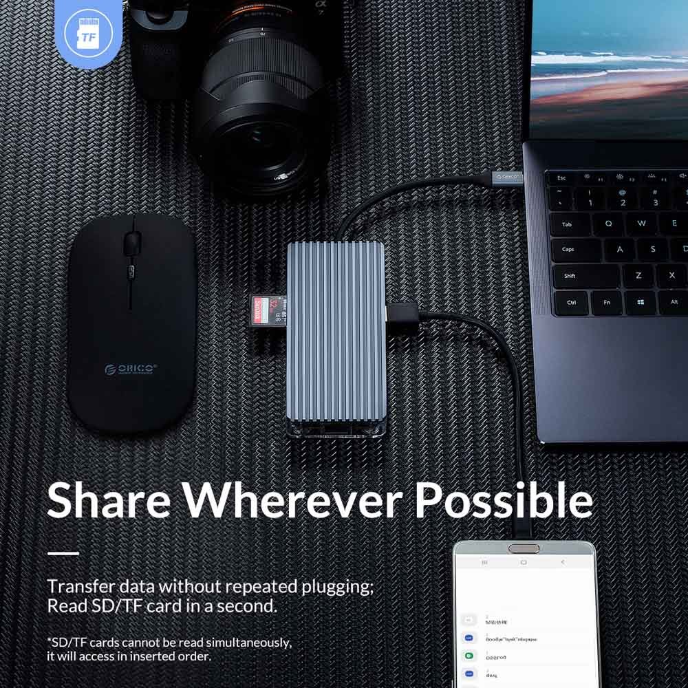 ORICO docking station WB-11P, 11 θυρών, USB-C σύνδεση, 100W PD, 4K, γκρι - Image 9