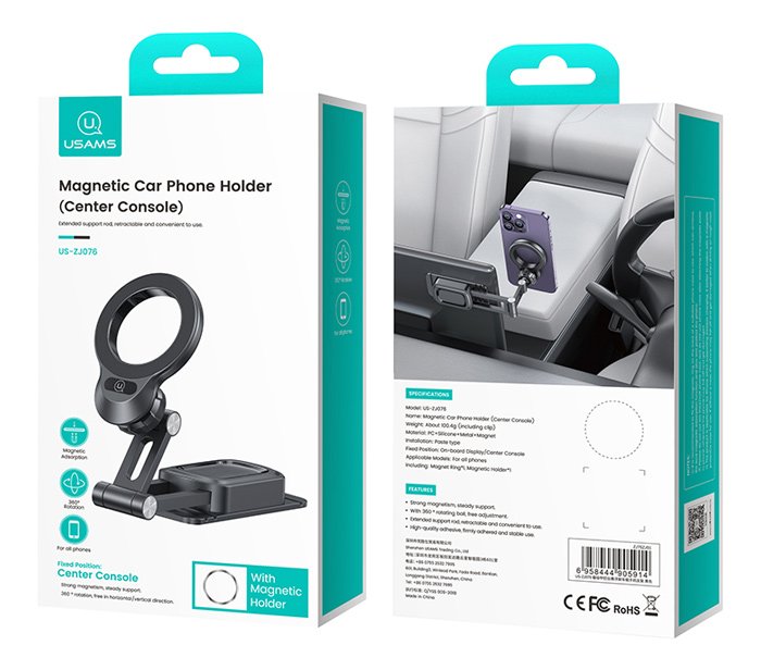USAMS βάση smartphone αυτοκινήτου US-ZJ076 για ταμπλό, μαγνητική, μαύρη - Image 5